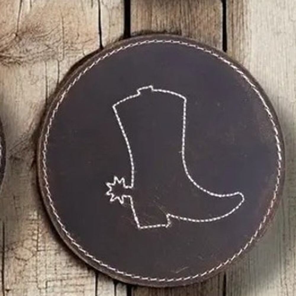 Stitched Boot Rustic Leather Coasters Set of 4